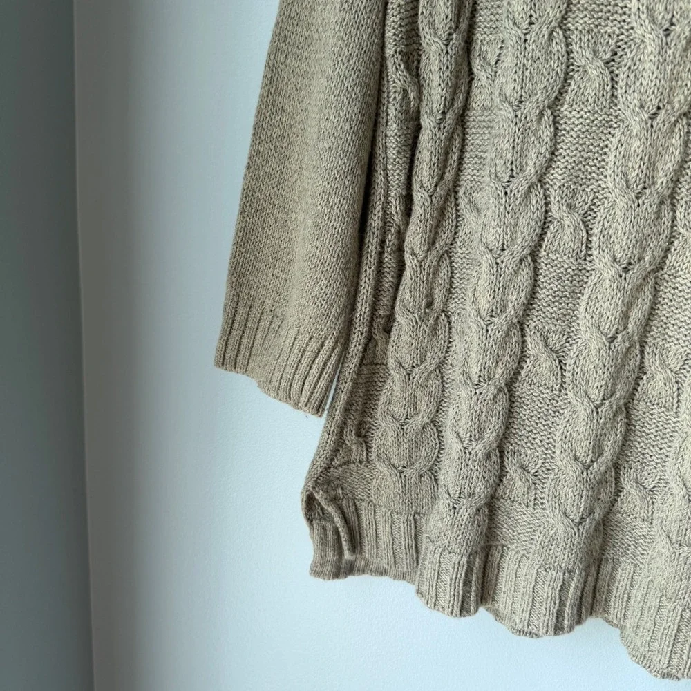 Talbots Petite Linen Cotton Blend Cable Knit Sweater Taupe Pullover Large Petite